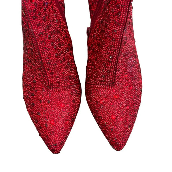 Betsey Johnson SB Cady Red Side Zipper Glitter Bootie Heels Size 7M - Picture 7 of 8